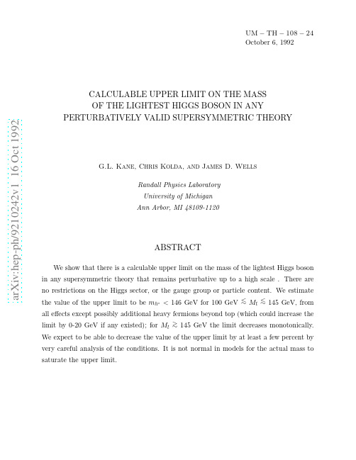 Calculable Upper Limit on the Mass of the Lightest Higgs Boson in Any Perturbatively Valid