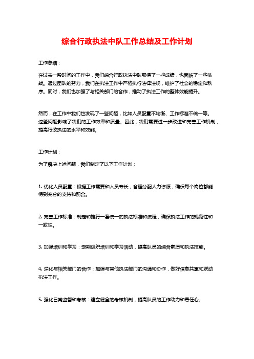 综合行政执法中队工作总结及工作计划