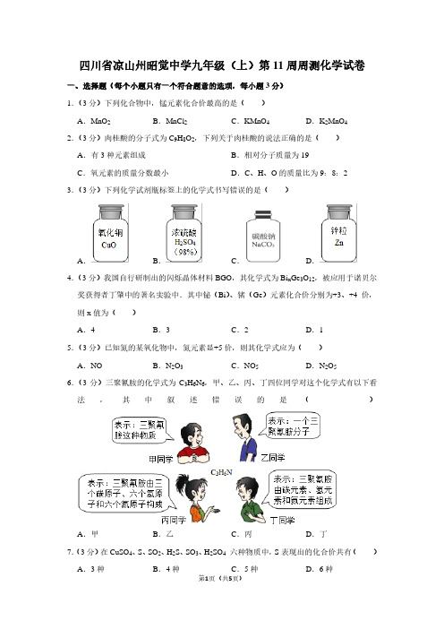 四川省凉山州昭觉中学九年级(上)第11周周测化学试卷