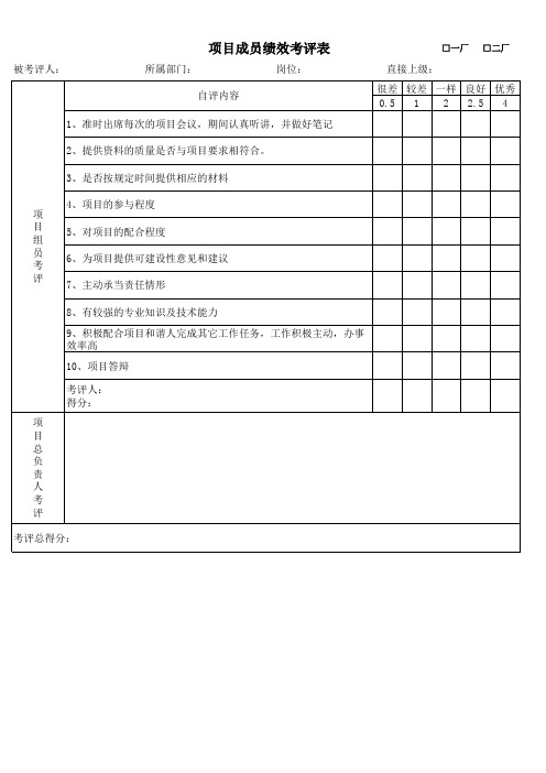 项目成员绩效考评表