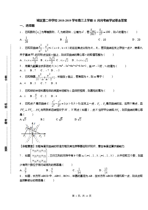 城区第二中学校2018-2019学年高三上学期11月月考数学试卷含答案(3)