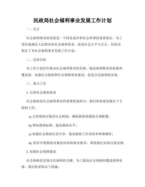 民政局社会福利事业发展工作计划