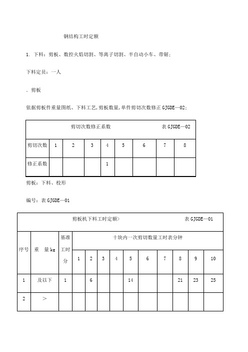 钢结构工时定额