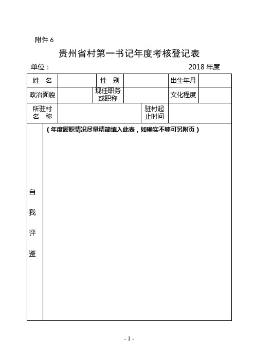 贵州省村第一书记年度考核登记表(附件6)