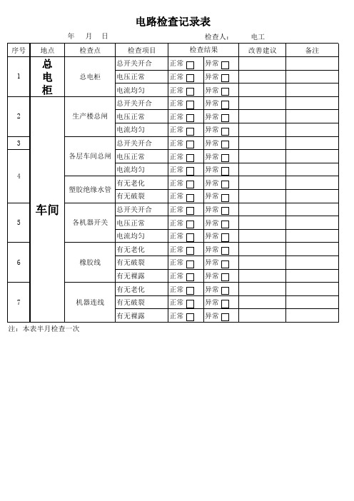 电路检查记录表