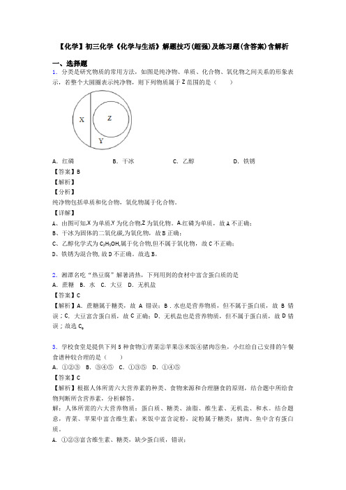 【化学】初三化学《化学与生活》解题技巧(超强)及练习题(含答案)含解析