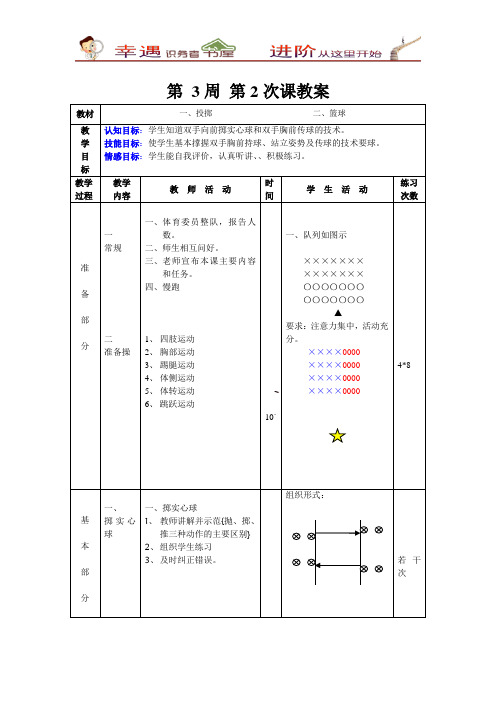 初二体育第3周第2次课教案总6次备课教师