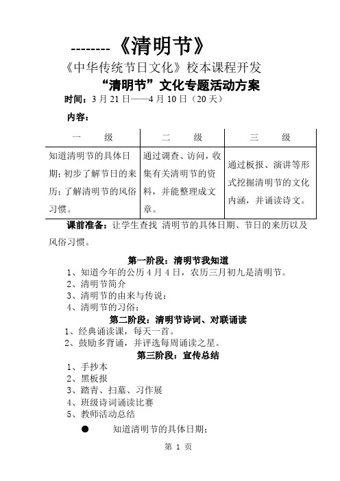 《中华传统节日文化》校本课程《清明节》供六年级用共10页