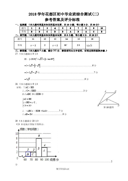 综合测试(二)数学参考答案及评分标准