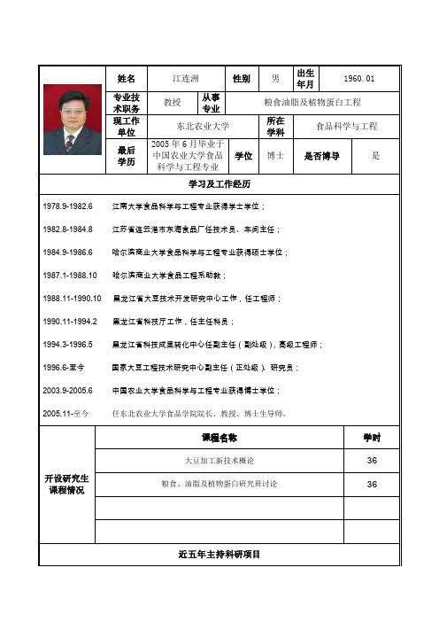 东北农业大学粮油专业研究生导师基本情况表