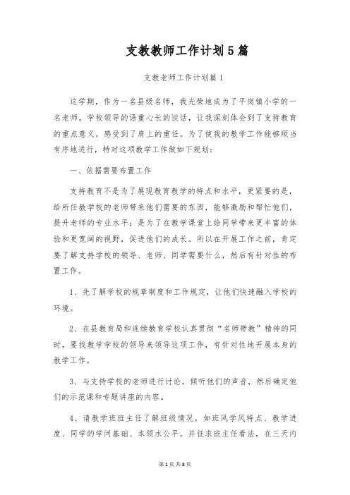 支教教师工作计划5篇