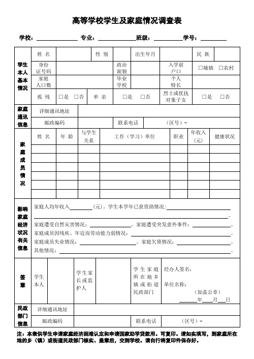 大学助学金申请表模板