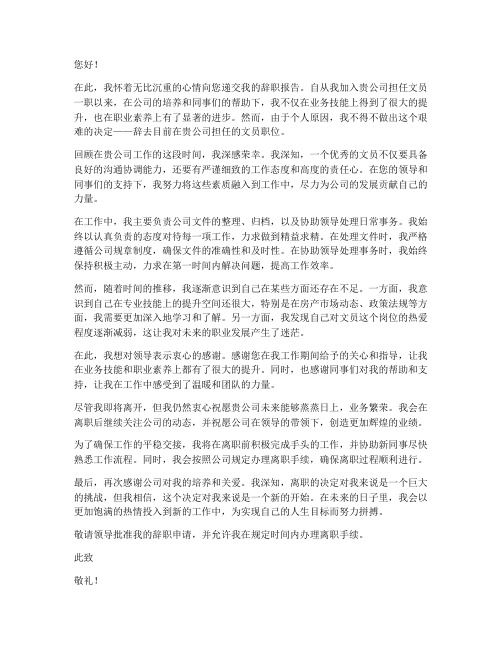 房产公司文员辞职报告