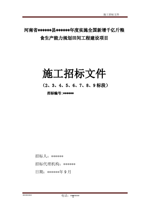 实施全国新增千亿斤粮食生产能力规划田间工程建设项目道路标招标文件