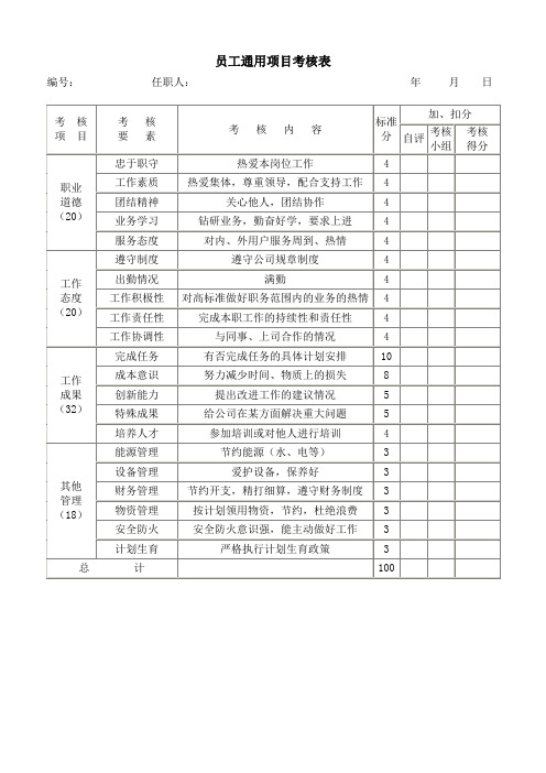 员工通用项目考核表(1)