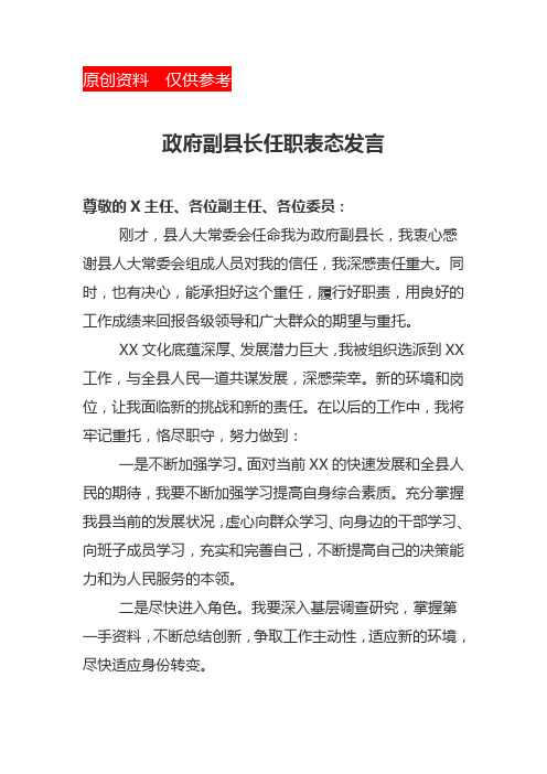 政府副县长任职表态发言