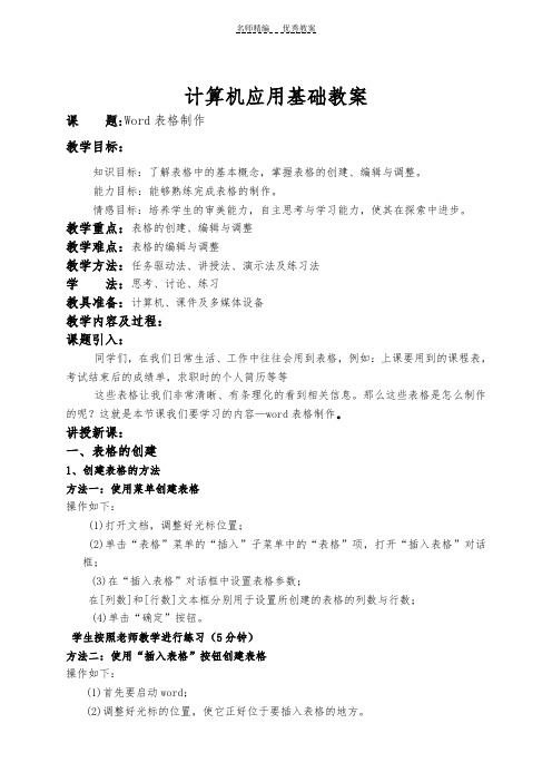 Word表格制作教案公开课