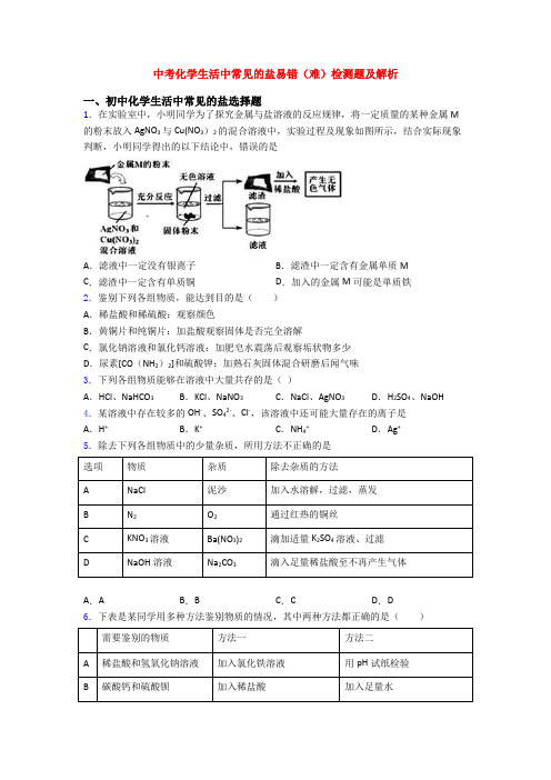 中考化学生活中常见的盐易错(难)检测题及解析