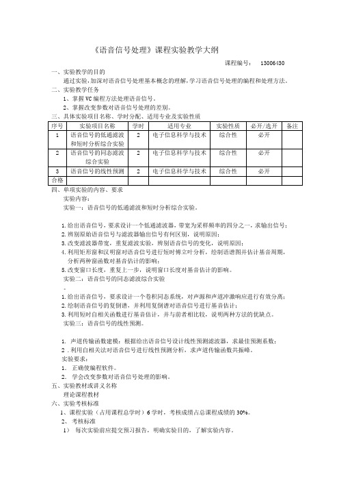 语音信号处理课程实验教学大纲