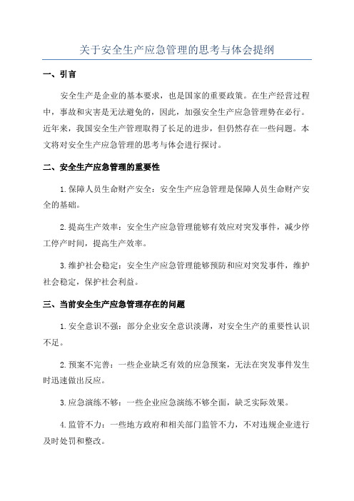 关于安全生产应急管理的思考与体会提纲