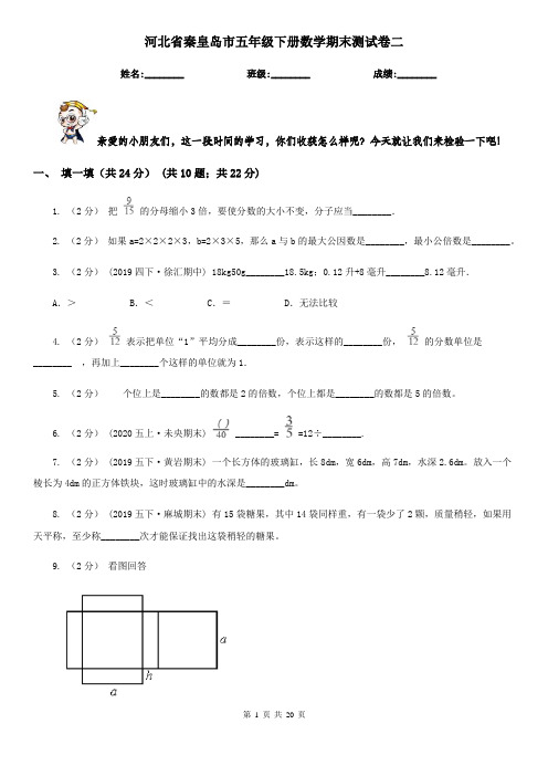 河北省秦皇岛市五年级下册数学期末测试卷二