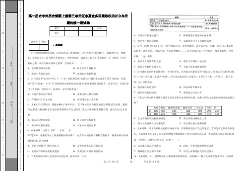 高一历史中外历史纲要上册第三单元辽宋夏金多民族政权的并立与元朝的统一测试卷