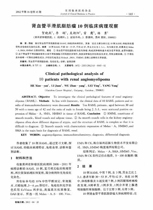 肾血管平滑肌脂肪瘤10例临床病理观察