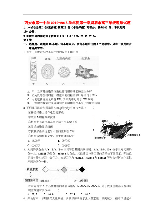 陕西省西安市高三理综上学期期末考试新人教版