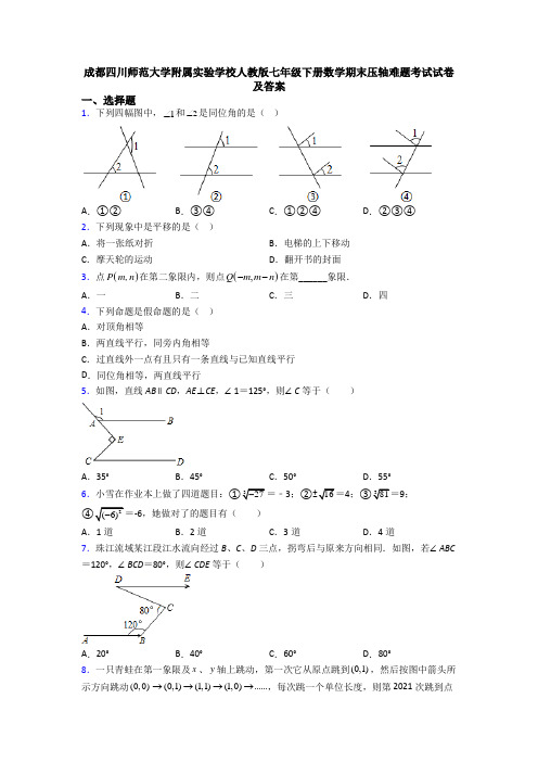 成都四川师范大学附属实验学校人教版七年级下册数学期末压轴难题考试试卷及答案