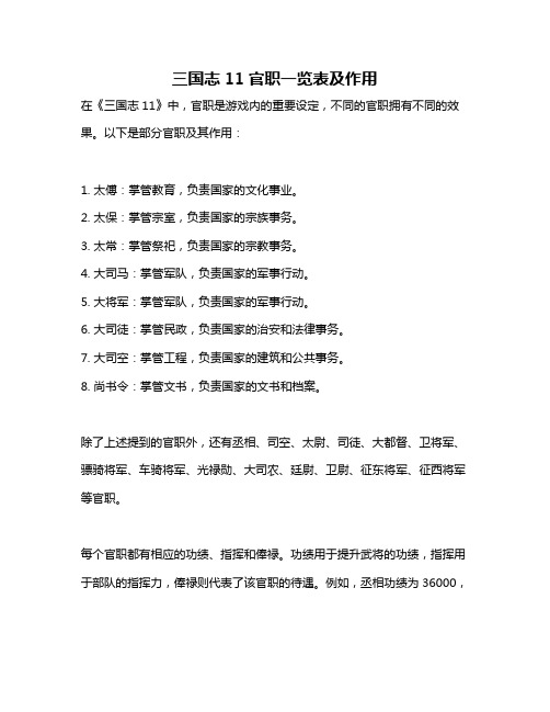 三国志11官职一览表及作用