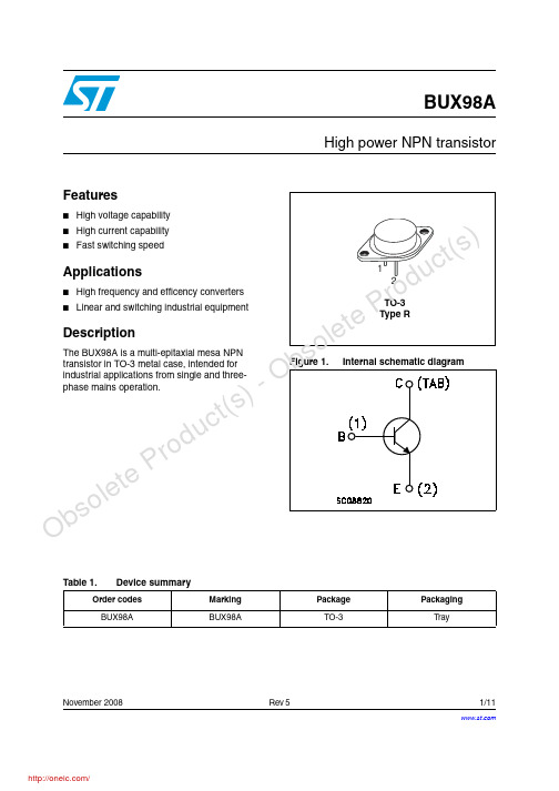 BUX98A;中文规格书,Datasheet资料