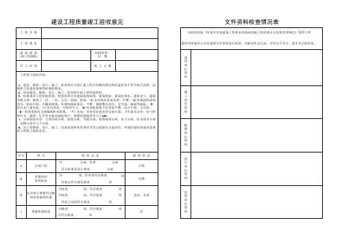 建设工程质量竣工验收意见(A3版)、文件资料检查情况表-模板-新