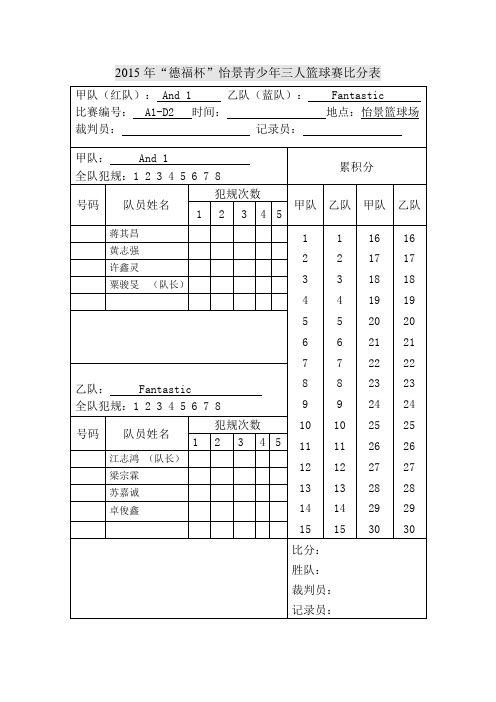 篮球赛三对三计分表(决赛)