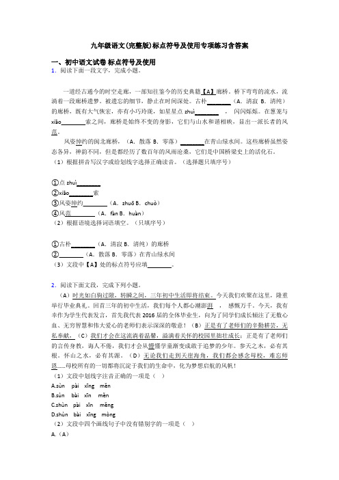 九年级语文(完整版)标点符号及使用专项练习含答案