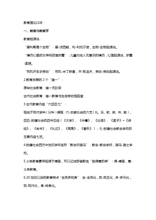 教育理论+简答题口诀(教师资格证、教师招聘通用)