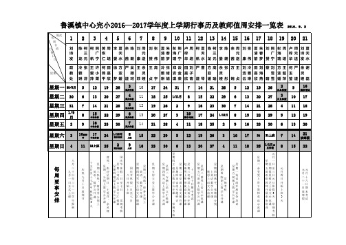 1617上学期行事历及值周安排