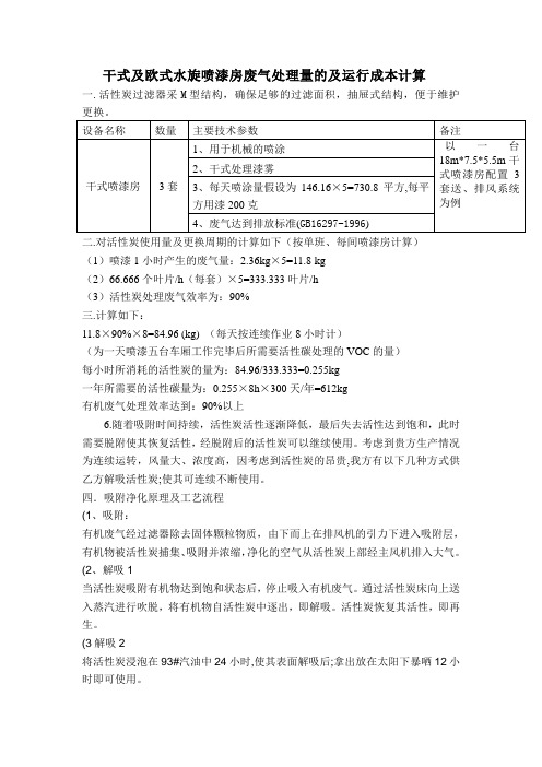 干式及欧式水旋喷漆房废气处理量及运行成本的计算