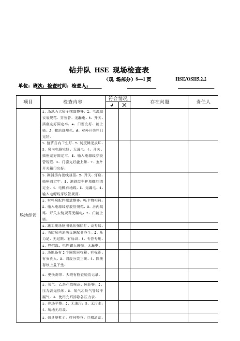 钻井队HSE现场检查记录表