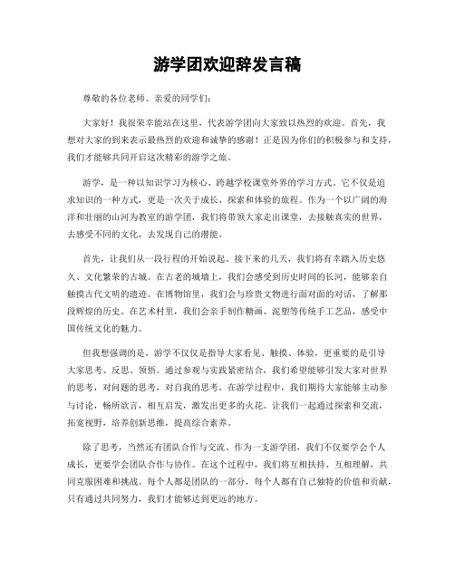 游学团欢迎辞发言稿