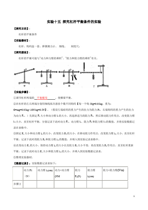 实验15 探究杠杆平衡条件的实验(解析版)