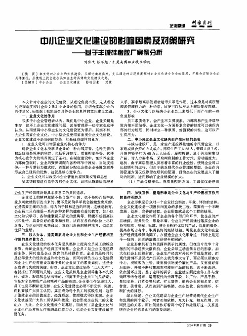 中小企业文化建设的影响因素及对策研究——基于丰诚硅橡胶厂案例分析