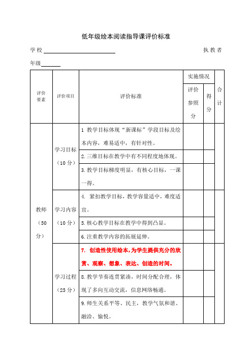 低年级绘本阅读指导课评价标准