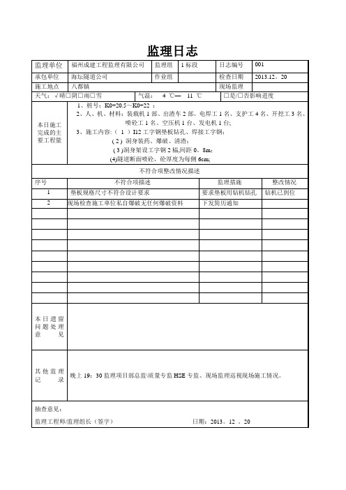 隧道工程监理日志