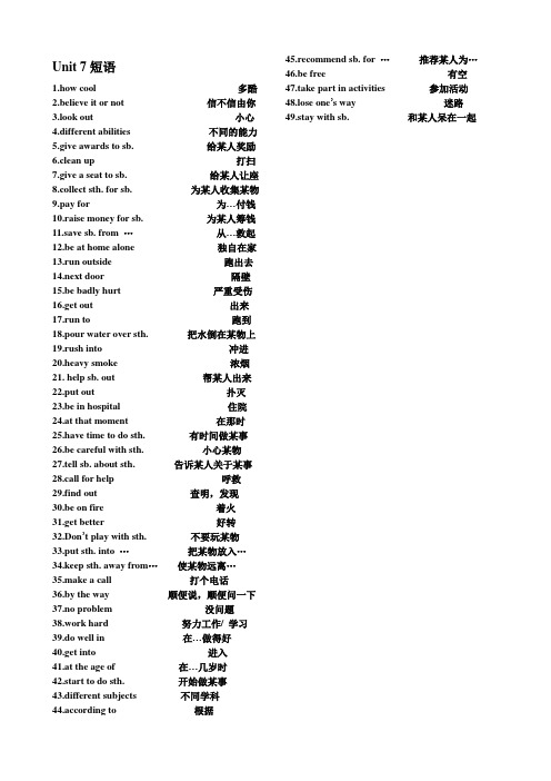 牛津英语7B-Unit7 短语