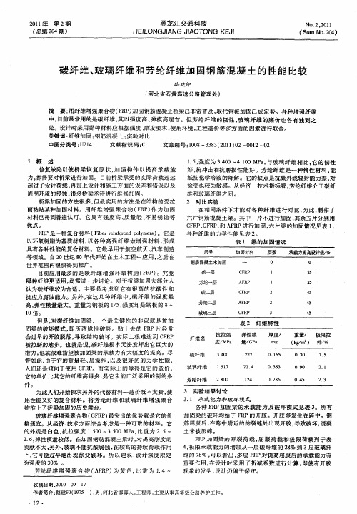 碳纤维、玻璃纤维和芳纶纤维加固钢筋混凝土的性能比较