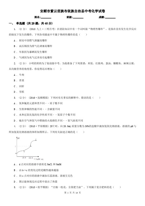 安顺市紫云苗族布依族自治县中考化学试卷