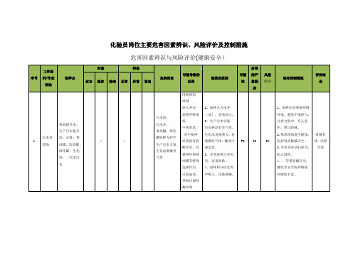 化验员岗位主要危害因素辨识、风险评价及控制措施