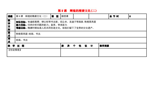 七年级历史下册第一单元第8课辉煌的隋唐文化(二)教案新人教版