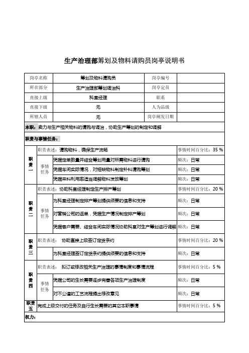 奥康集团生产管理部计划及物料请购员岗位说明书