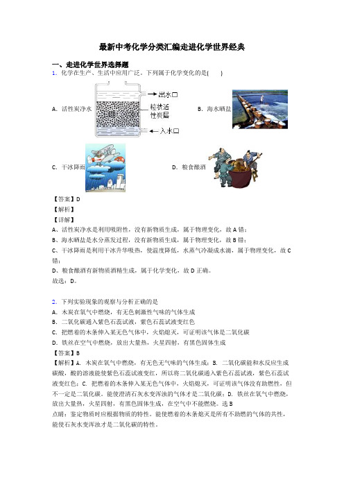 最新中考化学分类汇编走进化学世界经典